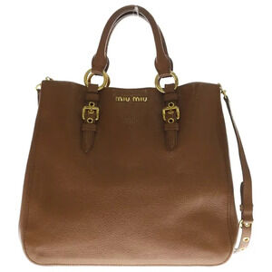 Miu Miu Madras Leather Shoulder Bag Brown